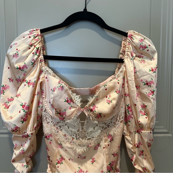 For Love & Lemons Aster Floral Bodysuit Peach Size Small - Picture 4 of 8